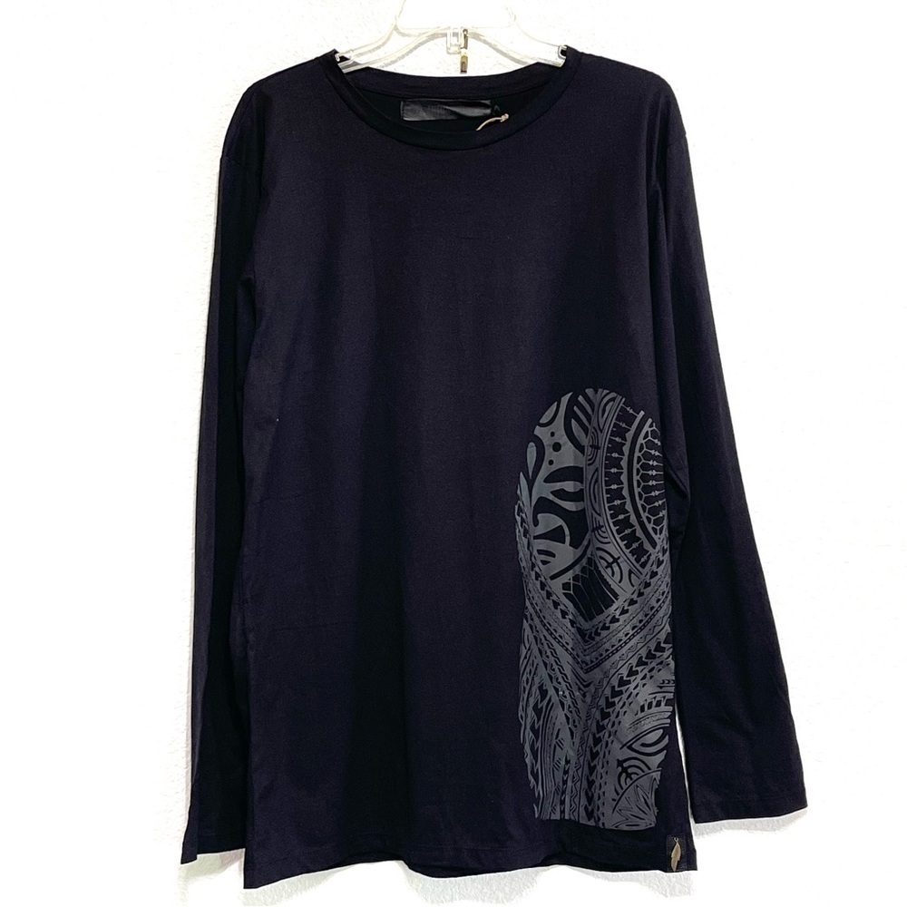 NWT Artganik Men 100% Organic Cotton Black Tribal Long Sleeve Shirt Size XL